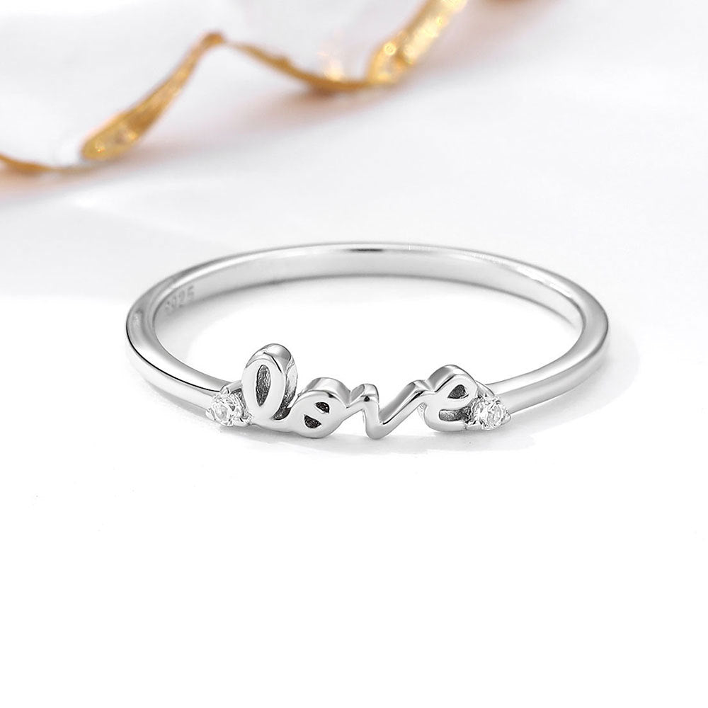 S925 Sterling Silver Ring Women's Love Letter Wedding Bracelet Diamond