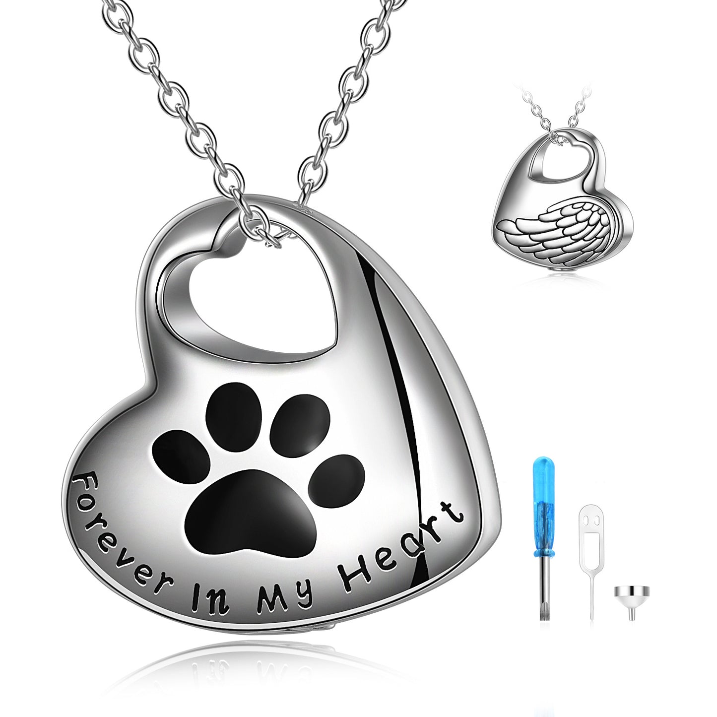 Sterling Silver Pet Paw Urn Necklace for Ashes Cremation Jewelry